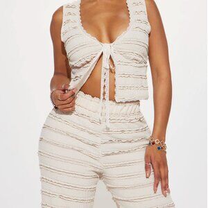 BRAND NEW-Sweet Embrace Ruffle Textured Pant Set - Nude- Size M